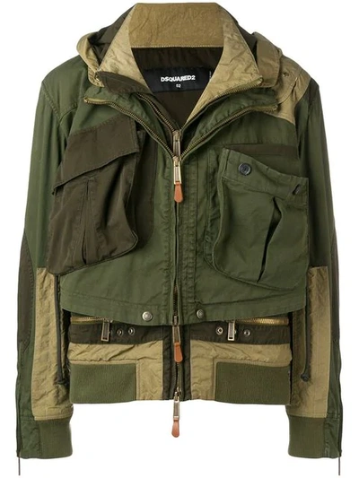 Dsquared2 Double Panel Hooded Bomber Jacket In Military Green