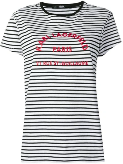 Karl Lagerfeld Black And White Striped T-shirt With Logo
