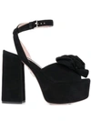 Miu Miu Floral Detail Platform Sandals In Black