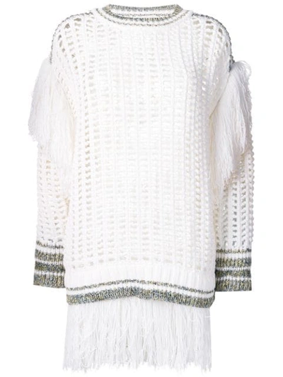 Sonia Rykiel Large Knit Sweater With Fringes In White