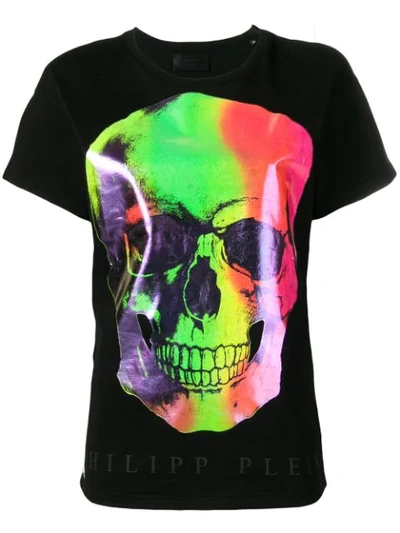 Philipp Plein Multicoloured Skull Print T-shirt In Black