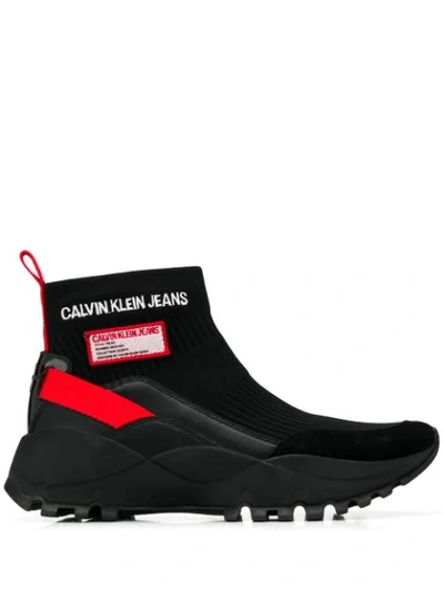 Calvin Klein Jeans Est.1978 Knit High Top Trainers In Black