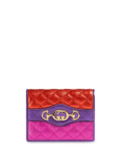 Gucci Laminated Leather Card Case Wallet In Purple