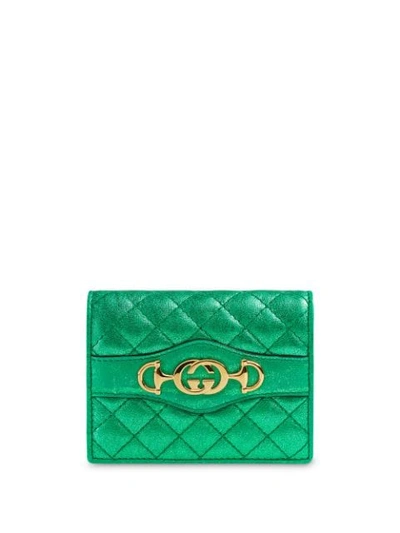 Gucci Laminated Leather Card Case Wallet In Green