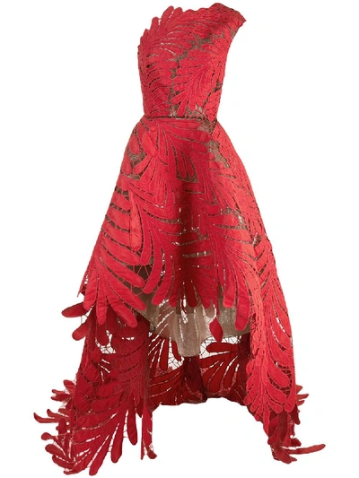 Oscar De La Renta Asymmetric Embroidered Gown In Red