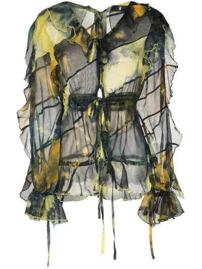 Asai Tie-dye Ruffle Shirt In Green