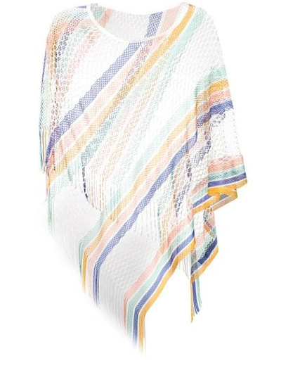 Missoni Diagonal Striped Mesh Poncho - White