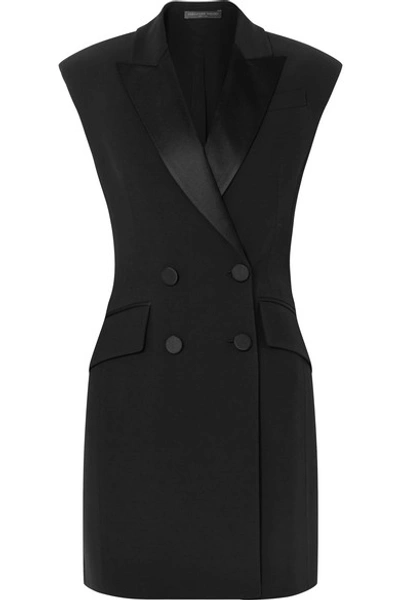 Alexander Mcqueen Double-breasted Satin-trimmed Crepe Mini Dress In Black