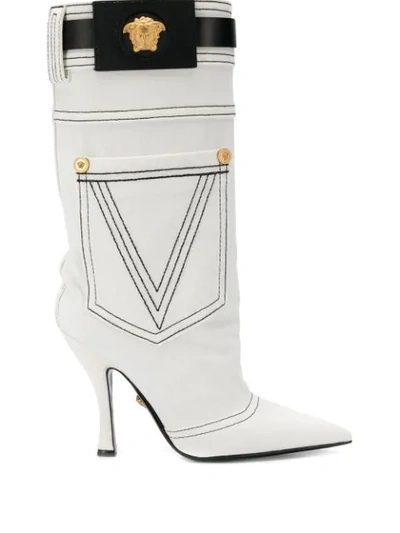Versace Pocket Detail Boots In White