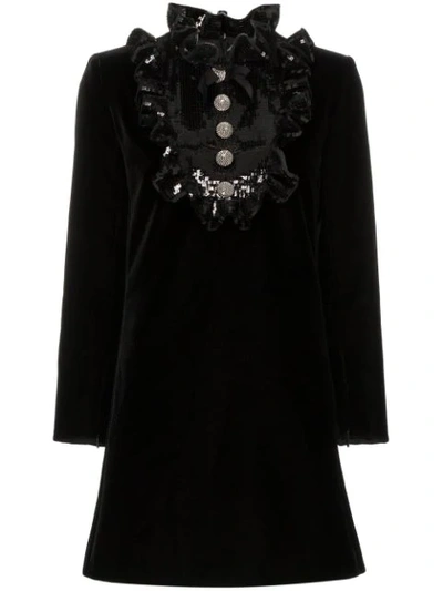 Saint Laurent Sequin Embellished A-line Dress In Black