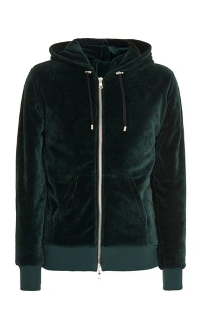 Balmain Cotton-blend Velvet Hooded Sweatshirt In Green