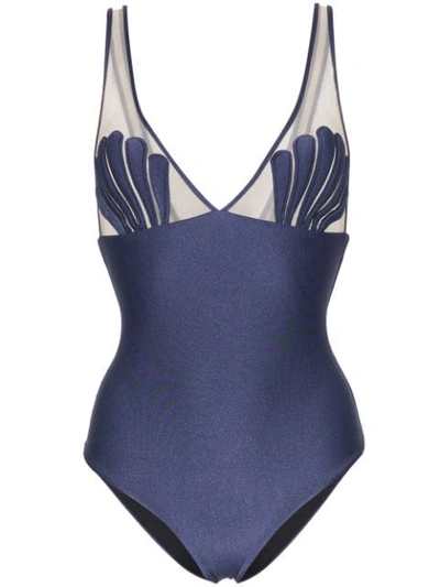 Adriana Degreas Marine Shell Mesh Swimsuit In Blue