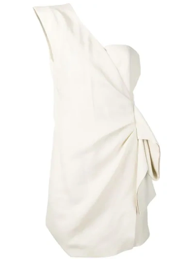 Victoria Victoria Beckham One-shoulder Draped Slub Mini Dress In Neutrals