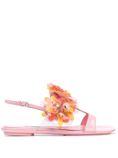 Prada Floral Detail Sandals In Pink