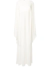 Alberta Ferretti Draped Gown With Cape Sleeves In White