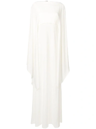 Alberta Ferretti Draped Gown With Cape Sleeves In White