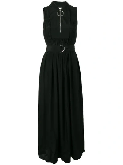 Cedric Charlier Micro-pleated Long Dress In Black