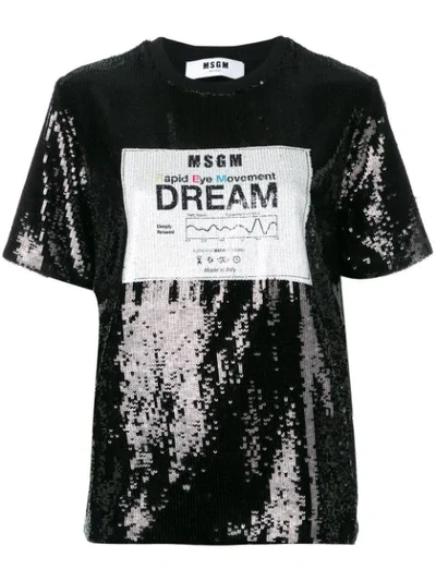 Msgm Sequin Dream Logo T-shirt In Black
