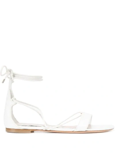 Alexander Mcqueen Stamped Crocodile Ankle Wrap Sandal In White