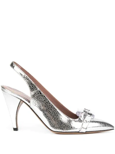 Rayne Lucite Sling Back Pumps In Silver