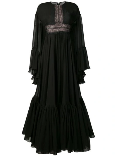 Giambattista Valli Lace-trimmed Tiered Silk-chiffon Gown In Black
