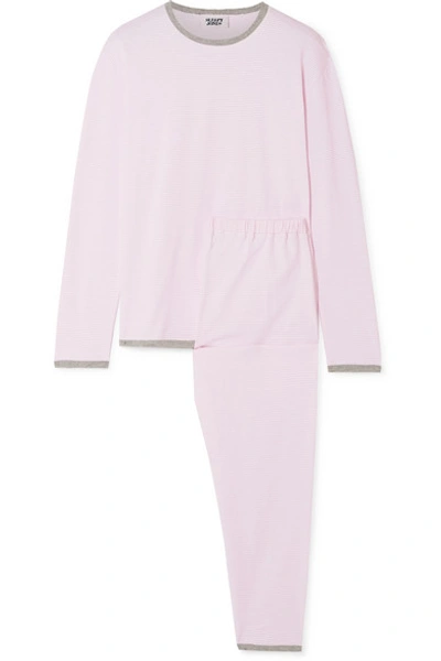 Sleepy Jones Brigitte Striped Cotton-jersey Pajama Set In Baby Pink