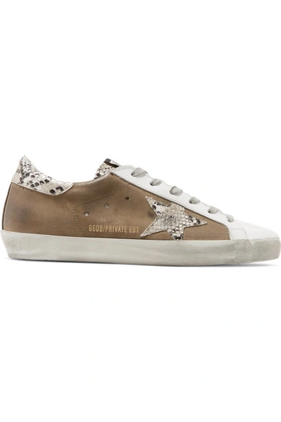 Golden Goose Superstar Distressed Leather And Suede Sneakers In Taupe
