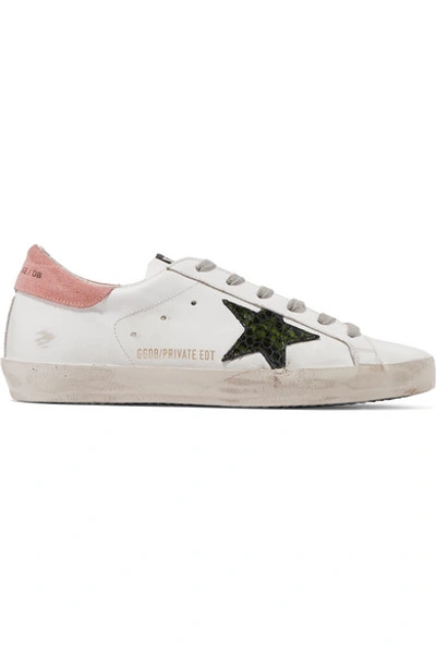 Golden Goose Superstar Distressed Suede And Leather Sneakers In White