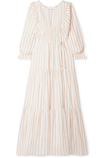 Apiece Apart Francesca Tiered Striped Cotton And Lurex-blend Voile Midi Dress In Ivory