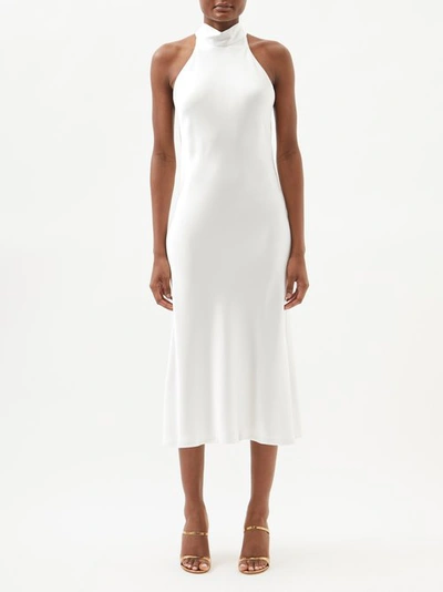 Galvan Pandora Satin Halterneck Midi Dress In White