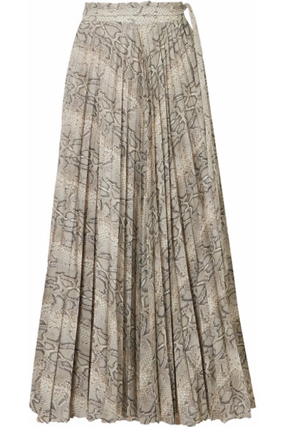 A.w.a.k.e. Stephanie Pleated Snake-print Cotton Midi Skirt In Snake Print