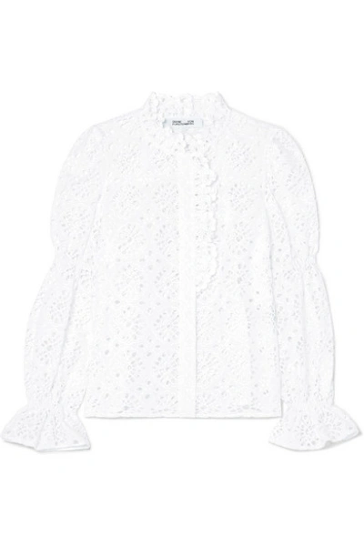 Diane Von Furstenberg Rosalyn Broderie Anglaise Cotton Blouse In White