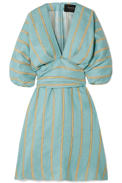 Paper London Kaia Striped Linen-blend Dress In Turquoise