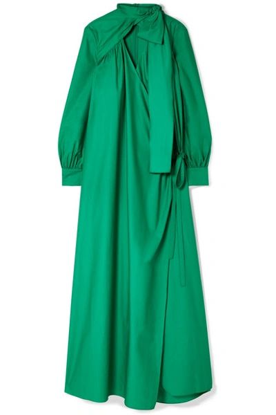 Rosie Assoulin Oversized Cutout Cotton-poplin Wrap Maxi Dress In Forest Green