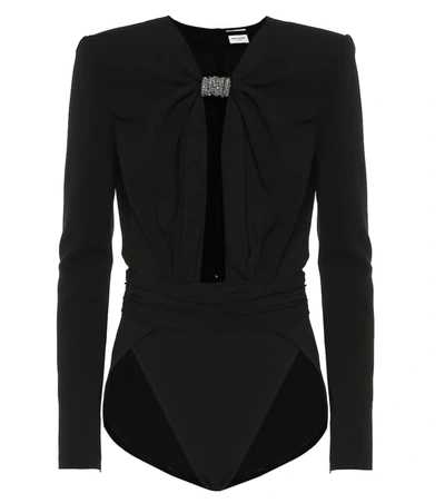 Saint Laurent Embellished Cutout Stretch-crepe Bodysuit In Black