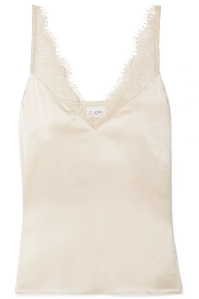 Cami Nyc The Arianna Lace-trimmed Silk-charmeuse Camisole In Beige