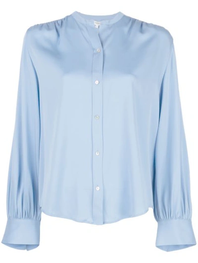 Vince Long-sleeve Button-front Shirred-back Blouse In Blue