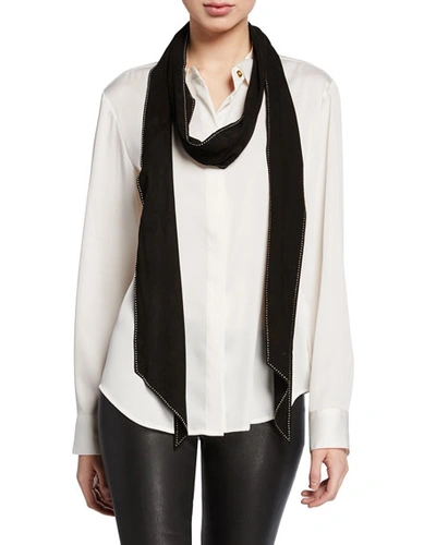 Saint Laurent Slim Leather Studded Scarf In Black/silver