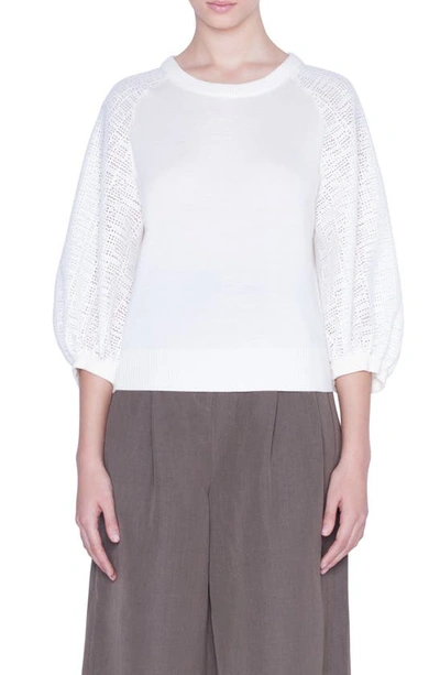 Akris Punto Full-sleeve Gridded-lace Trim Sweater In Cream