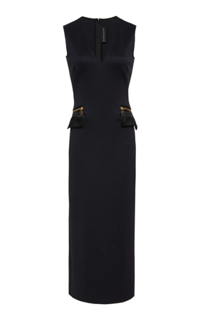 Brandon Maxwell Sleeveless V-neck Zip-pocket Midi Dress In Black
