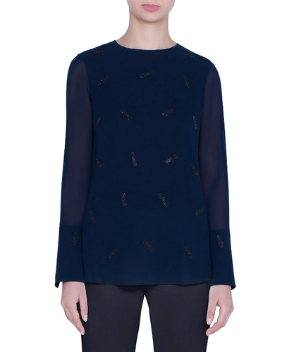 Akris Stingray-embellished Cotton Voile Blouse In Navy