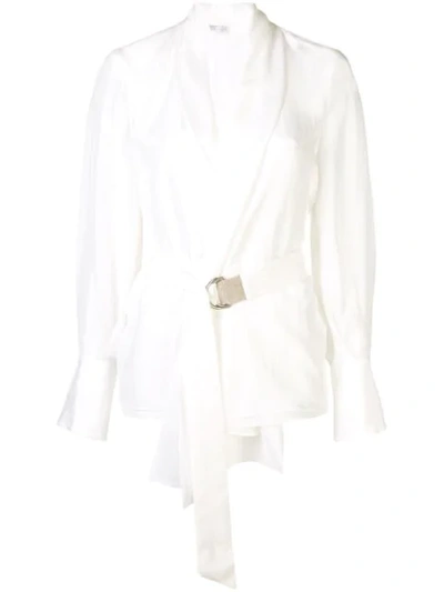 Brunello Cucinelli Long-sleeve Monili-belted Georgette Blouse In White