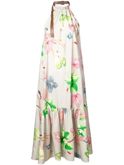 Tibi Linnea Floral Print Poplin Halter Midi Dress In Hazelwood Multi