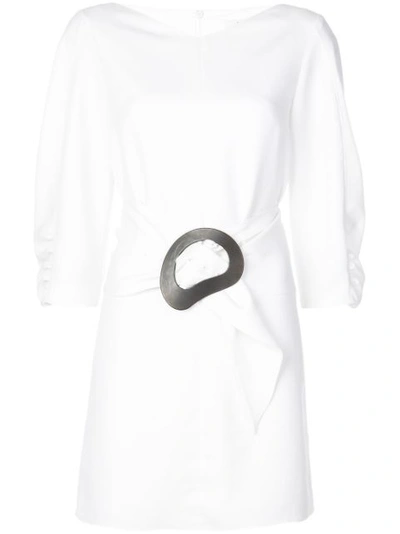 Tibi Drape Twill Shirred Sleeve Dress With Removable Belt In White