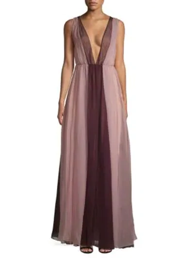 Valentino Plunging Colorblock Gown In Pink Purple
