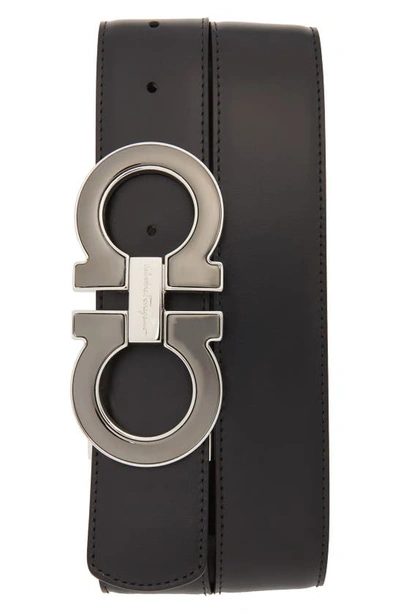 Ferragamo Men's Reversible Oversized Gancini Buckle Belt In Black Brown