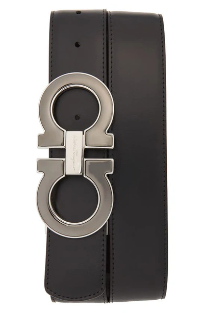 Ferragamo Men's Reversible Oversized Gancini Buckle Belt In Black/brown