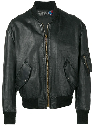 Pre-owned A.n.g.e.l.o. Vintage Cult 1980's Leather Bomber Jacket In Black