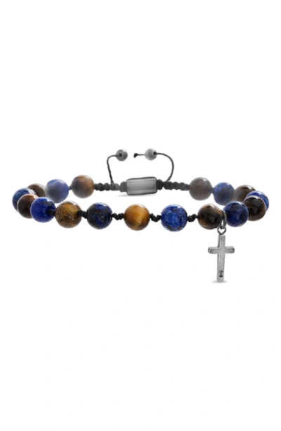 Steve Madden Cross Beaded Bracelet In Blue