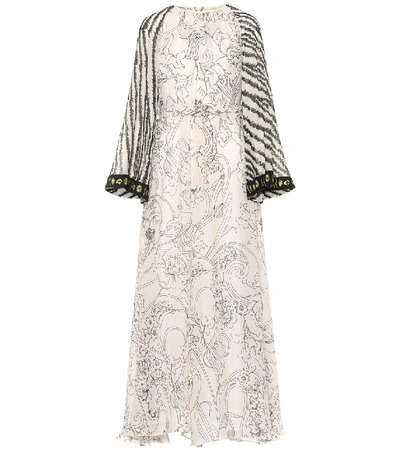 Etro Floral-print Contrast-sleeve Silk-satin Maxi Dress In Beige